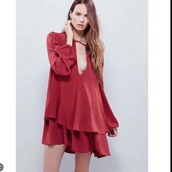 free people made in philadelphia red beck dress size S - Picture 1 of 8